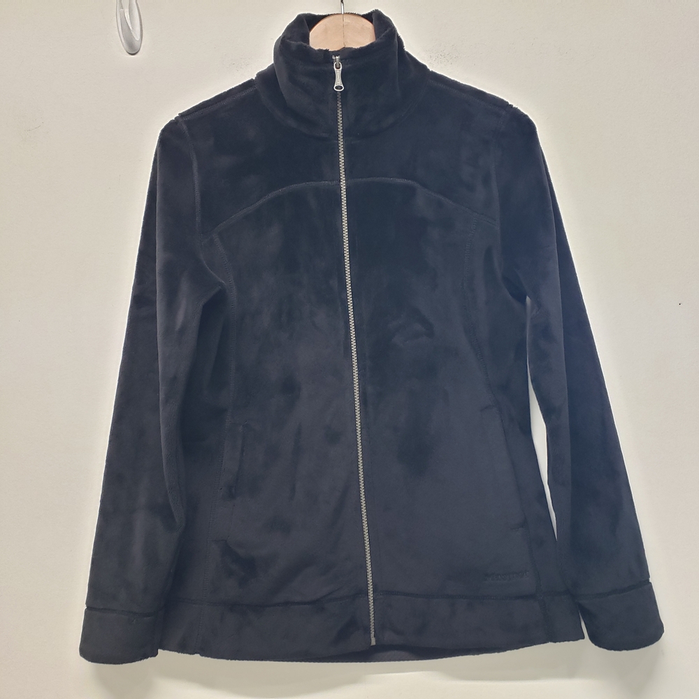 Marmot Full Zip Velour Fleece Jacket Filigree Detail Medium Black Outdoor Fall
